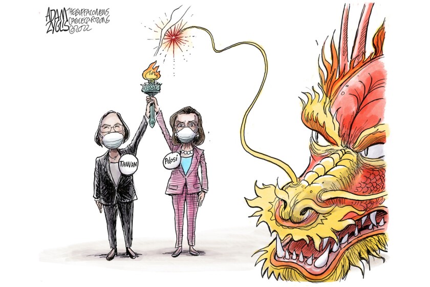 Taiwan and Pelosi with China dragon