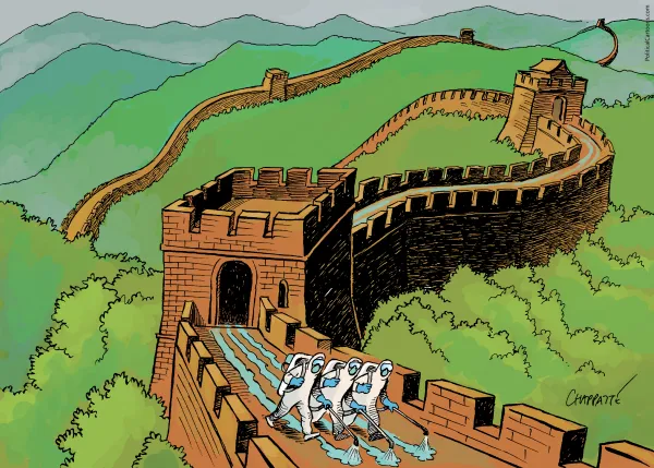 Chinese da bai disinfecting the Great Wall